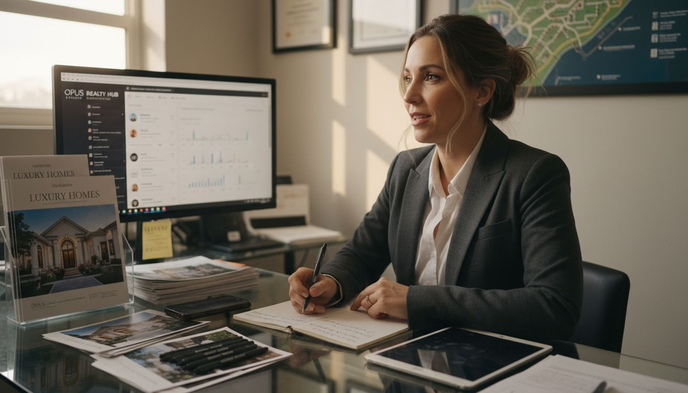 Real estate agent viewing CRM and toolkit