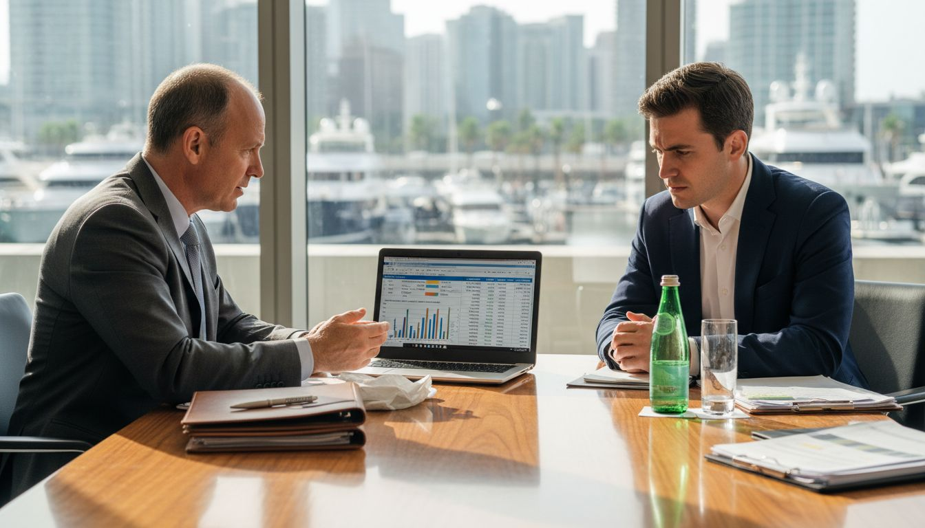 Advisor and client reviewing yacht budget