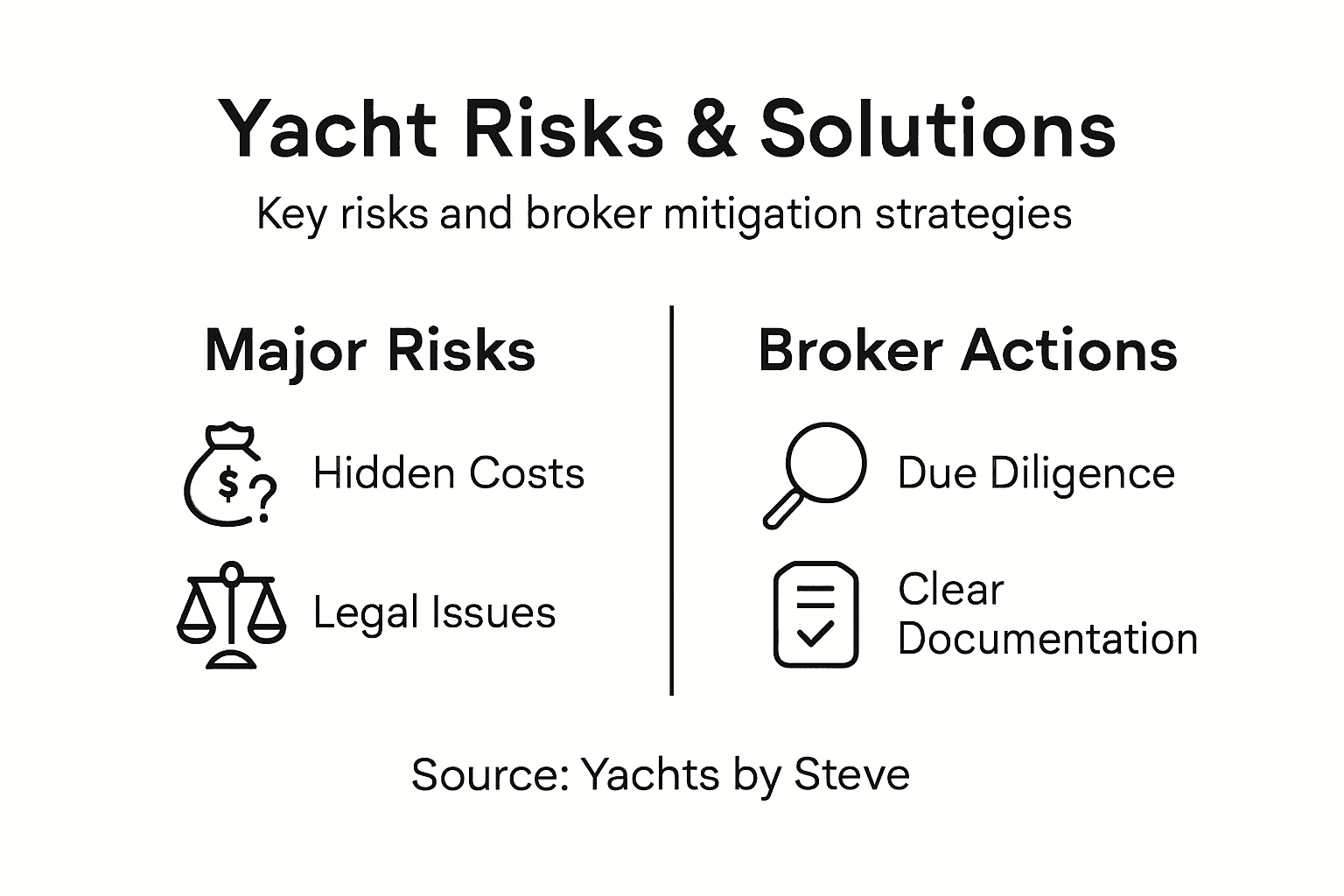 Infographic about yacht transaction risks and broker solutions
