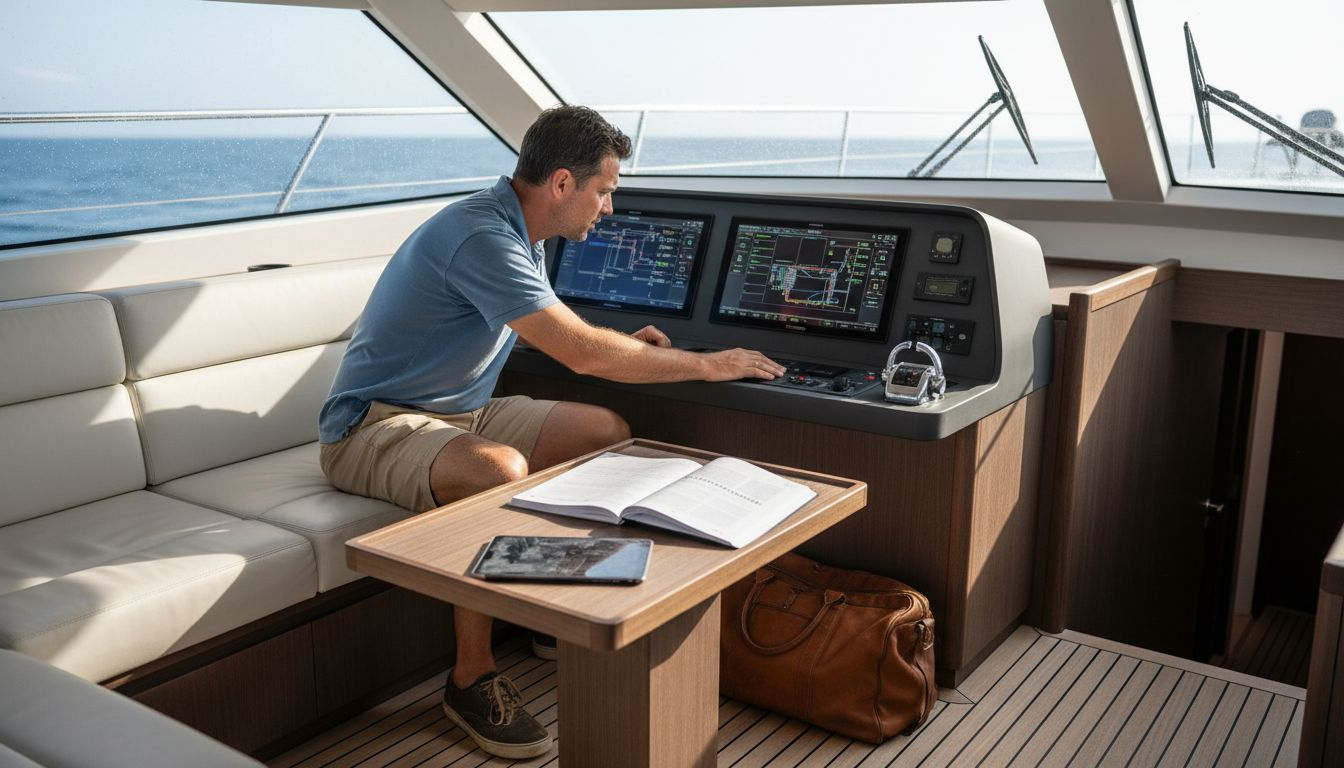 Engineer adjusts controls on advanced yacht interior