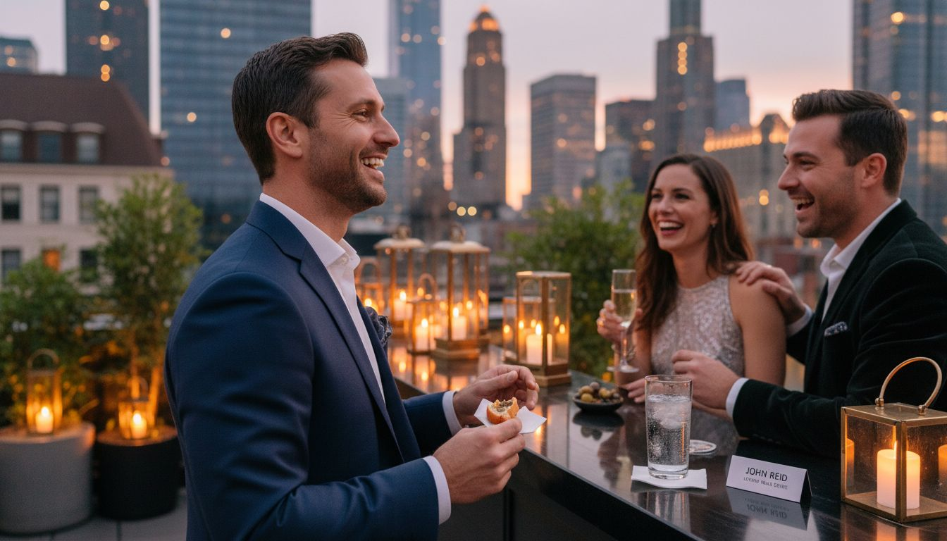 Agent networking with guests at rooftop social