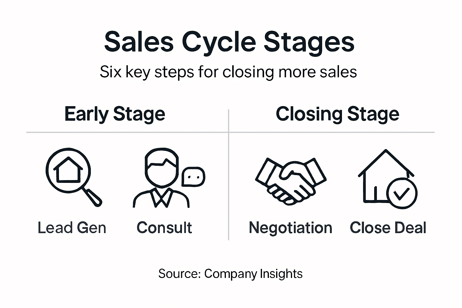 Infographic with six real estate sales stages