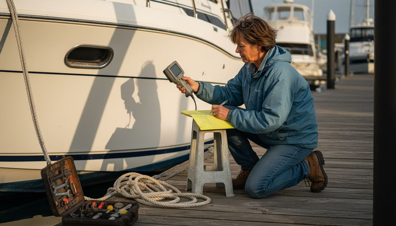 Surveyor noting yacht inspection details