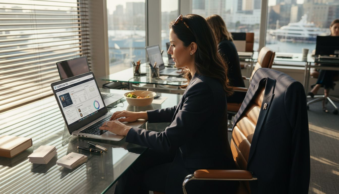 Broker working at desk with CRM system