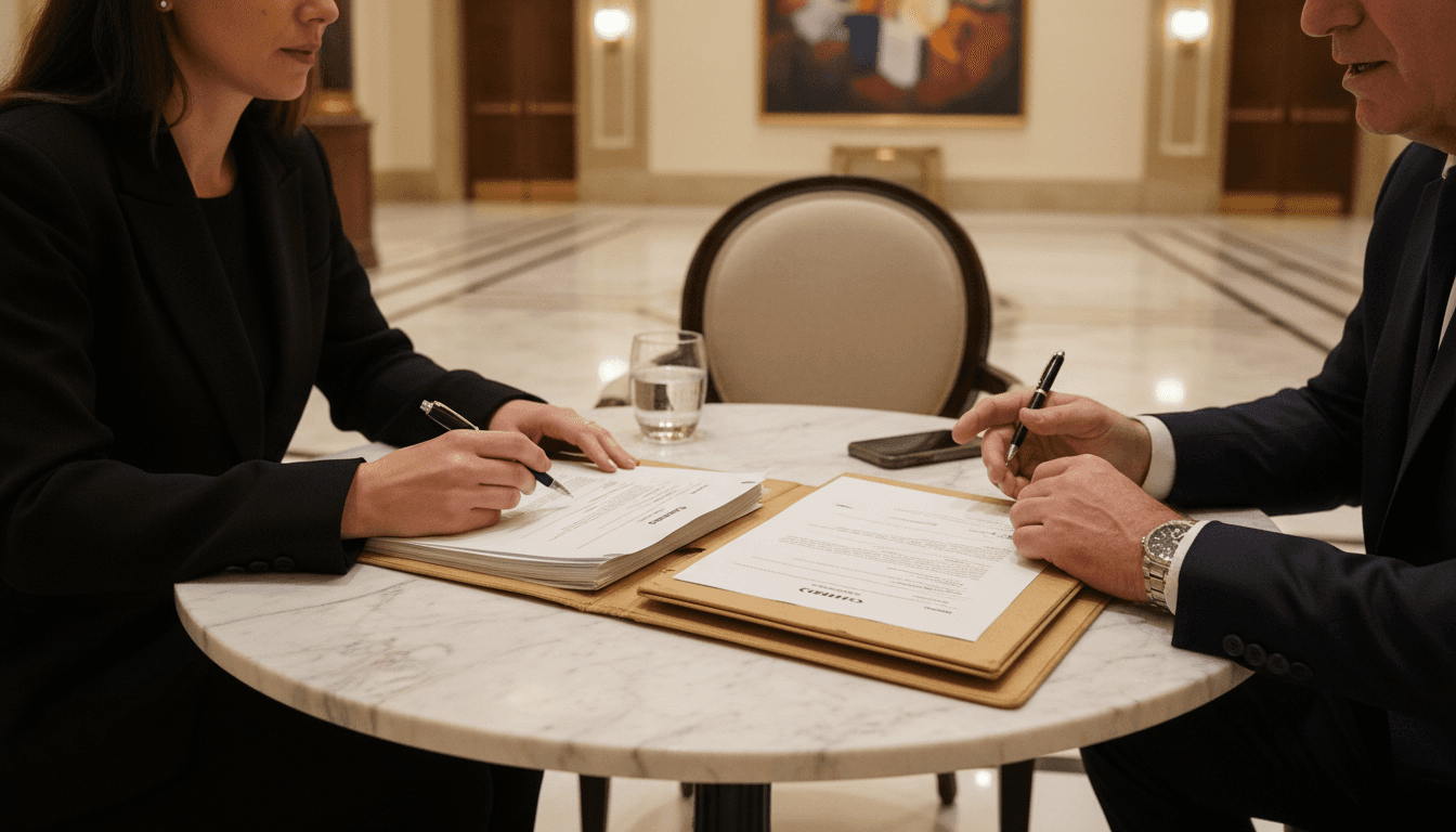 Agents negotiating off-market real estate deal