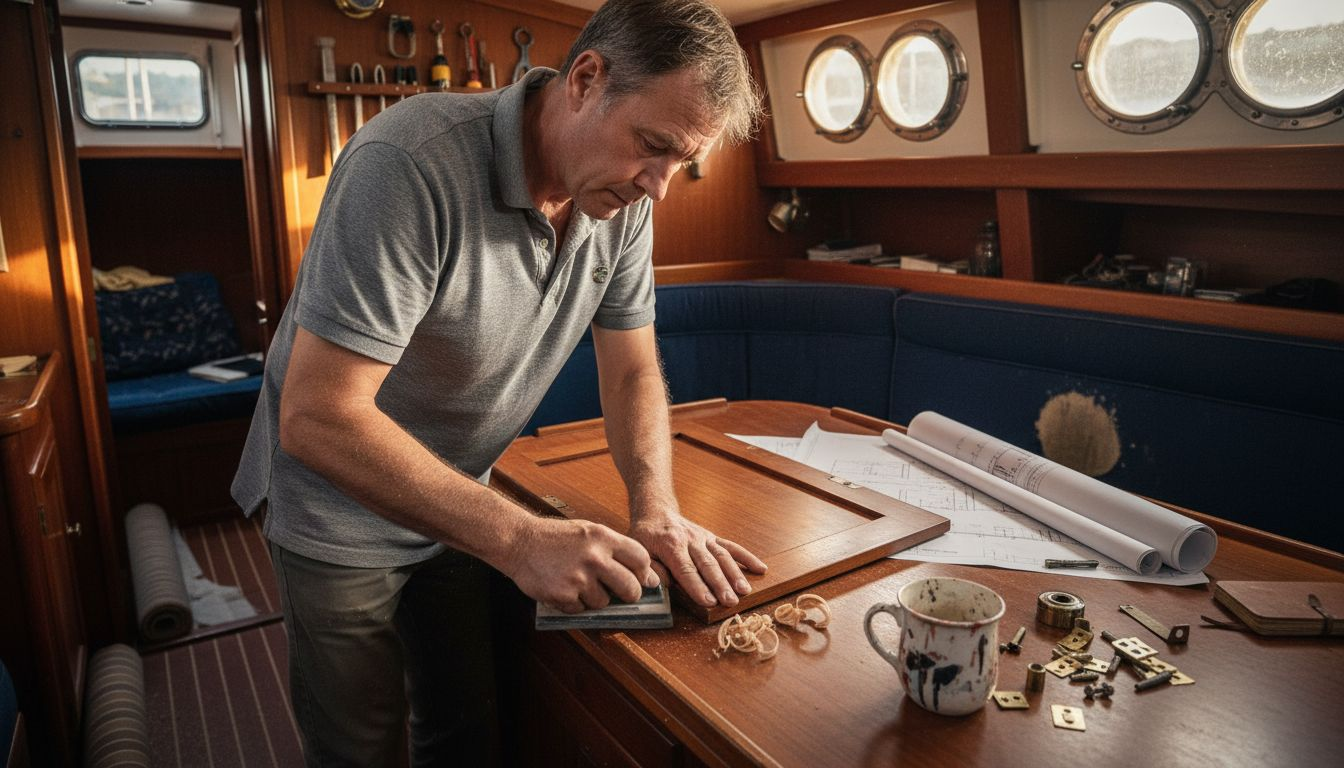 Yacht interior refit in progress Florida cabin