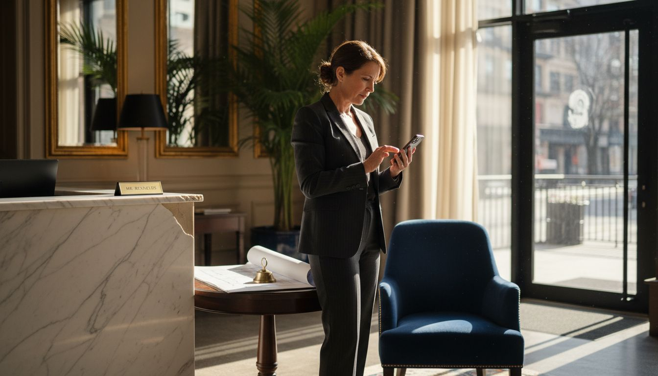 Agent at luxury hotel lobby for meeting