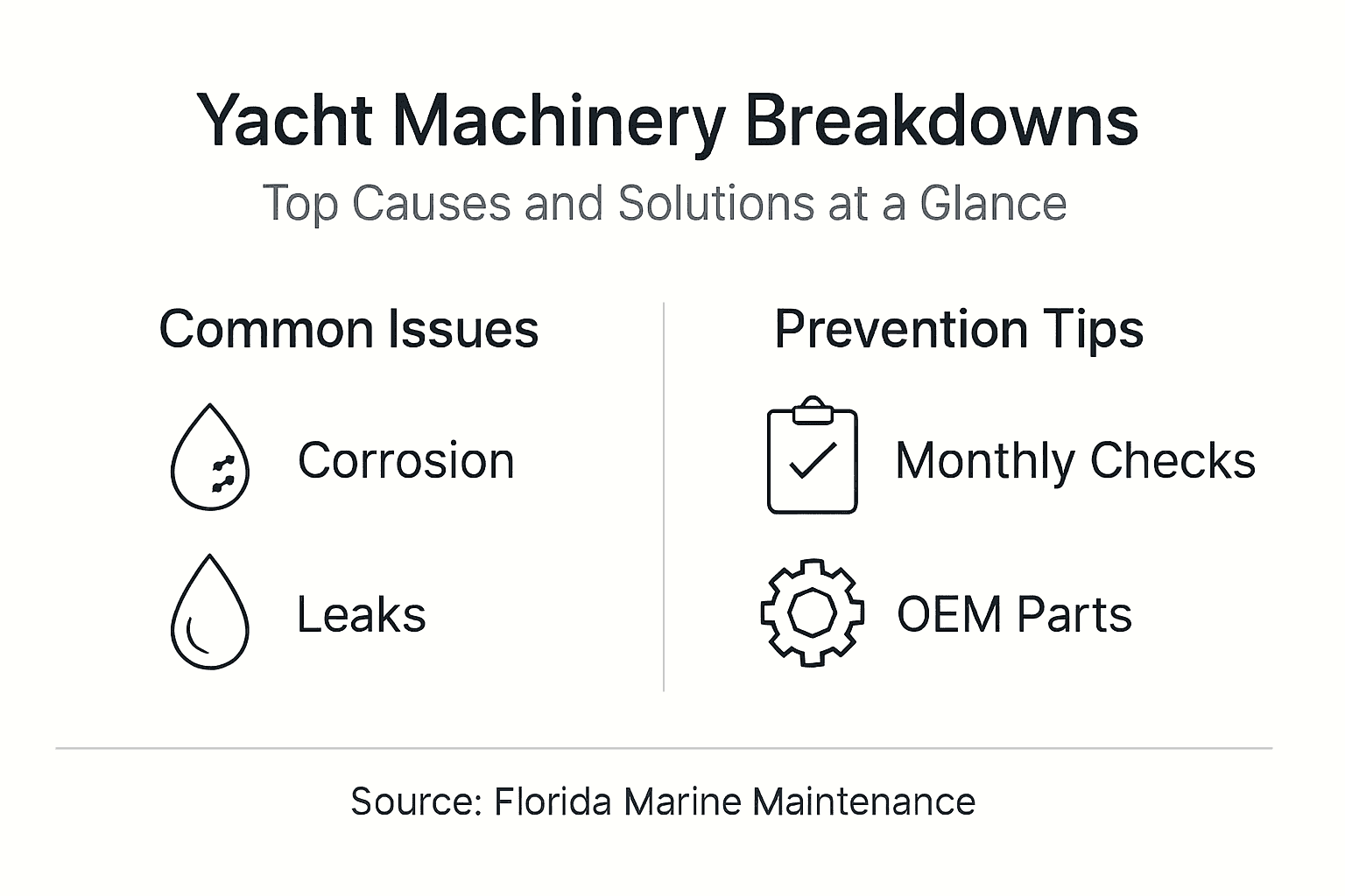 Infographic showing yacht machinery breakdown causes and tips