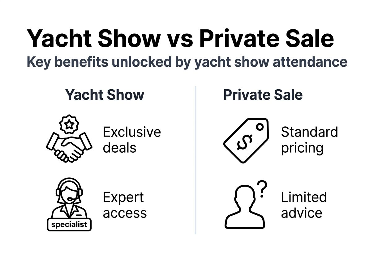 Infographic showing yacht show and private sale comparison