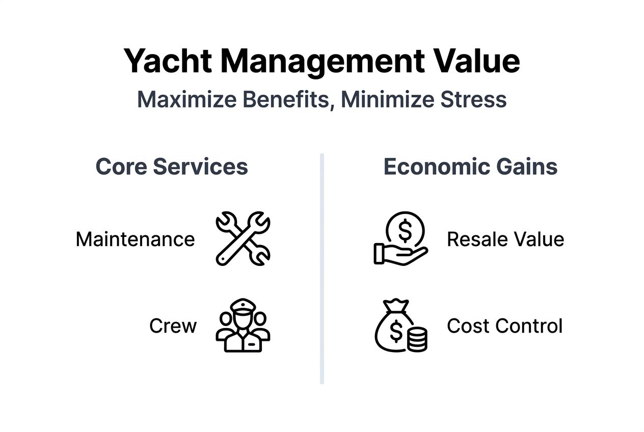 Infographic about key yacht management benefits