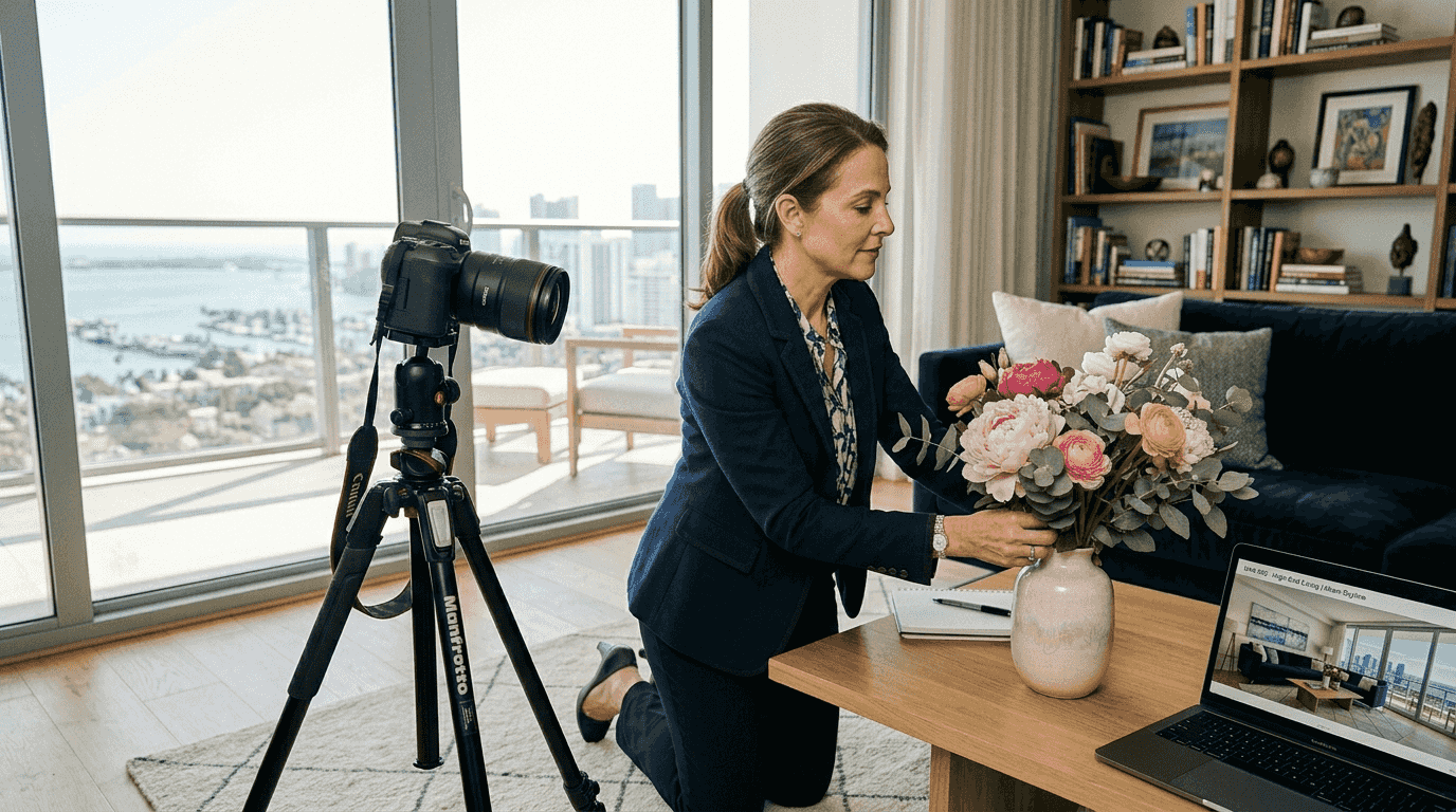 Agent preparing home for property photography