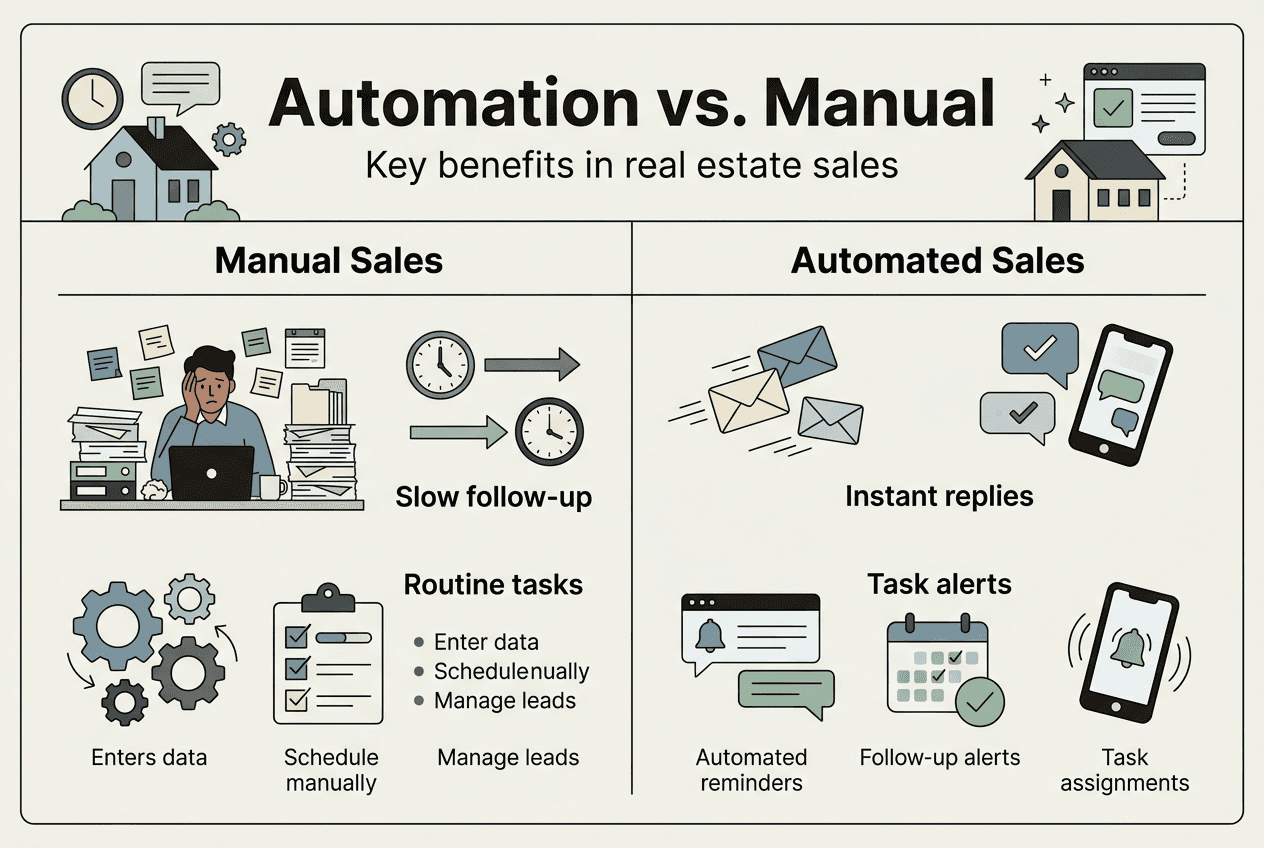 Infographic comparing manual and automated sales benefits