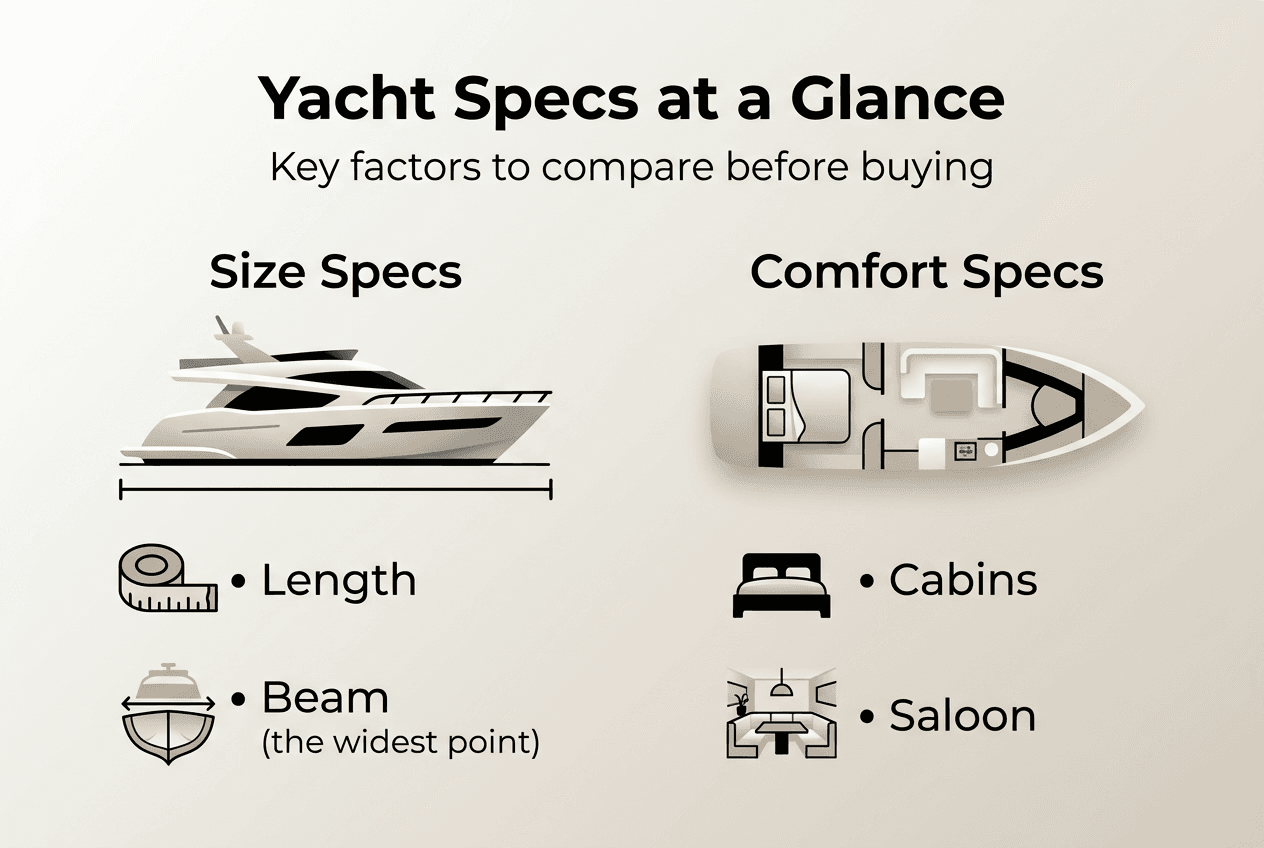 Infographic comparing yacht size and comfort specs