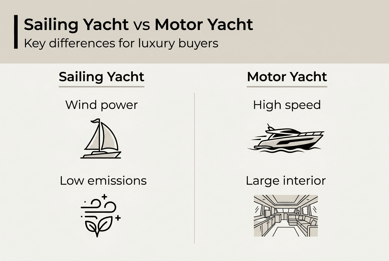 Infographic comparing sailing and motor yachts