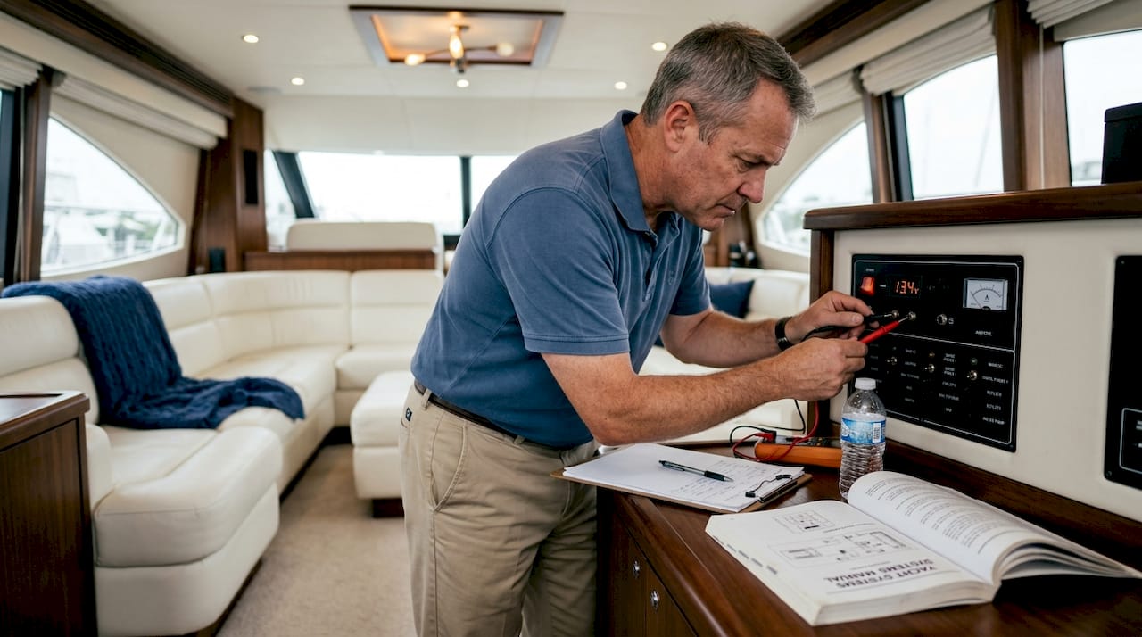 Buyer inspecting yacht’s interior systems
