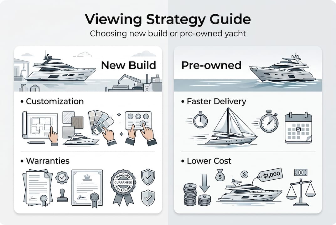 Infographic comparing new build and pre-owned yachts