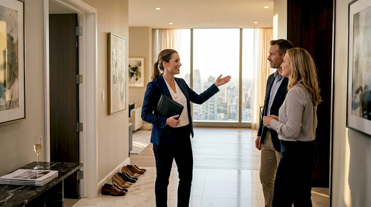 Agent connecting with buyers during open house