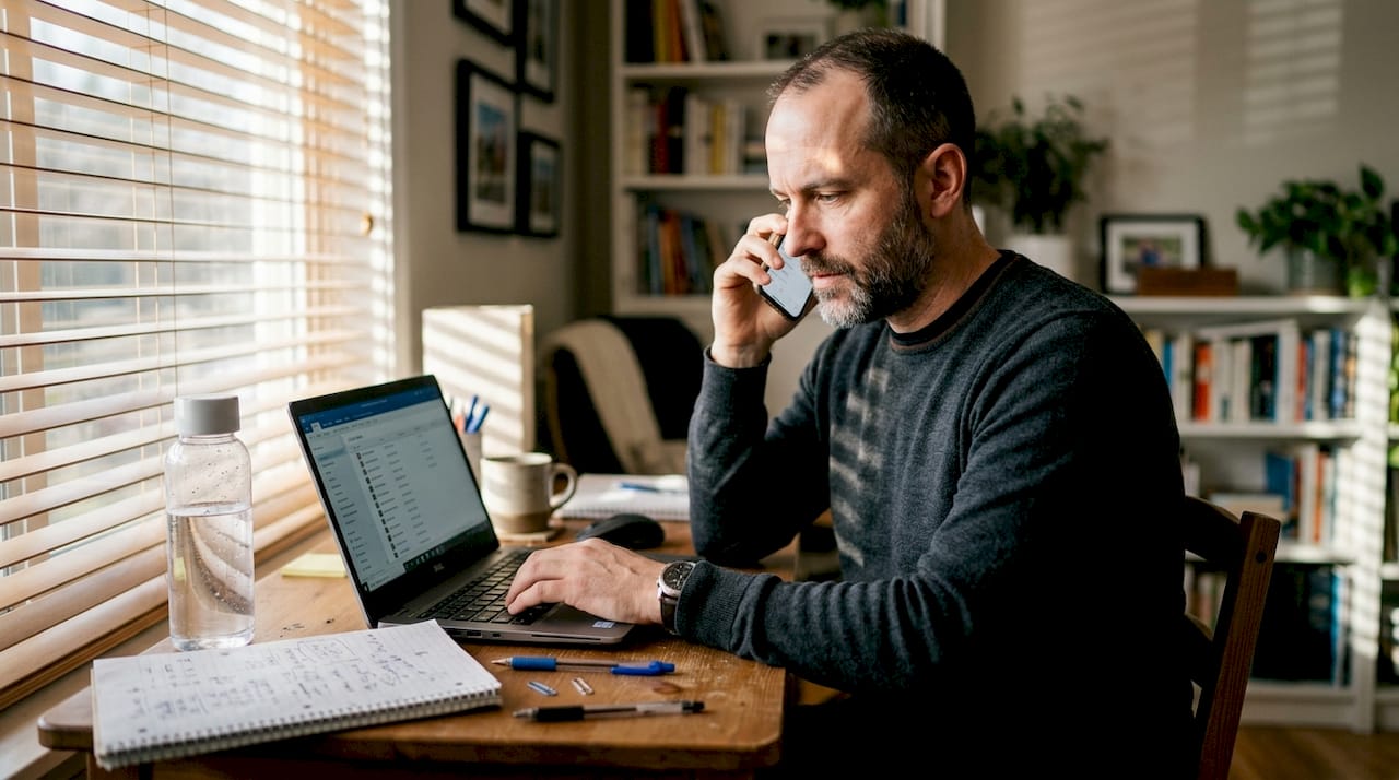 Agent updating CRM tasks in home office