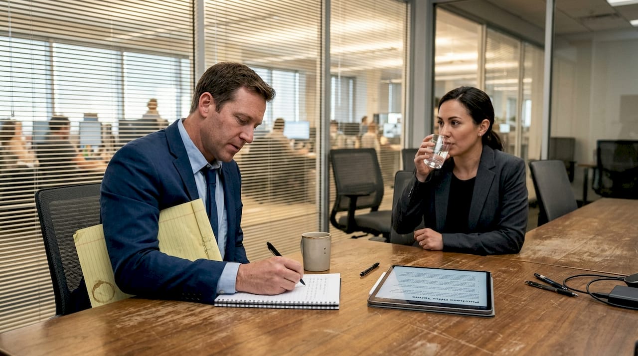 Agent negotiating with client at conference table
