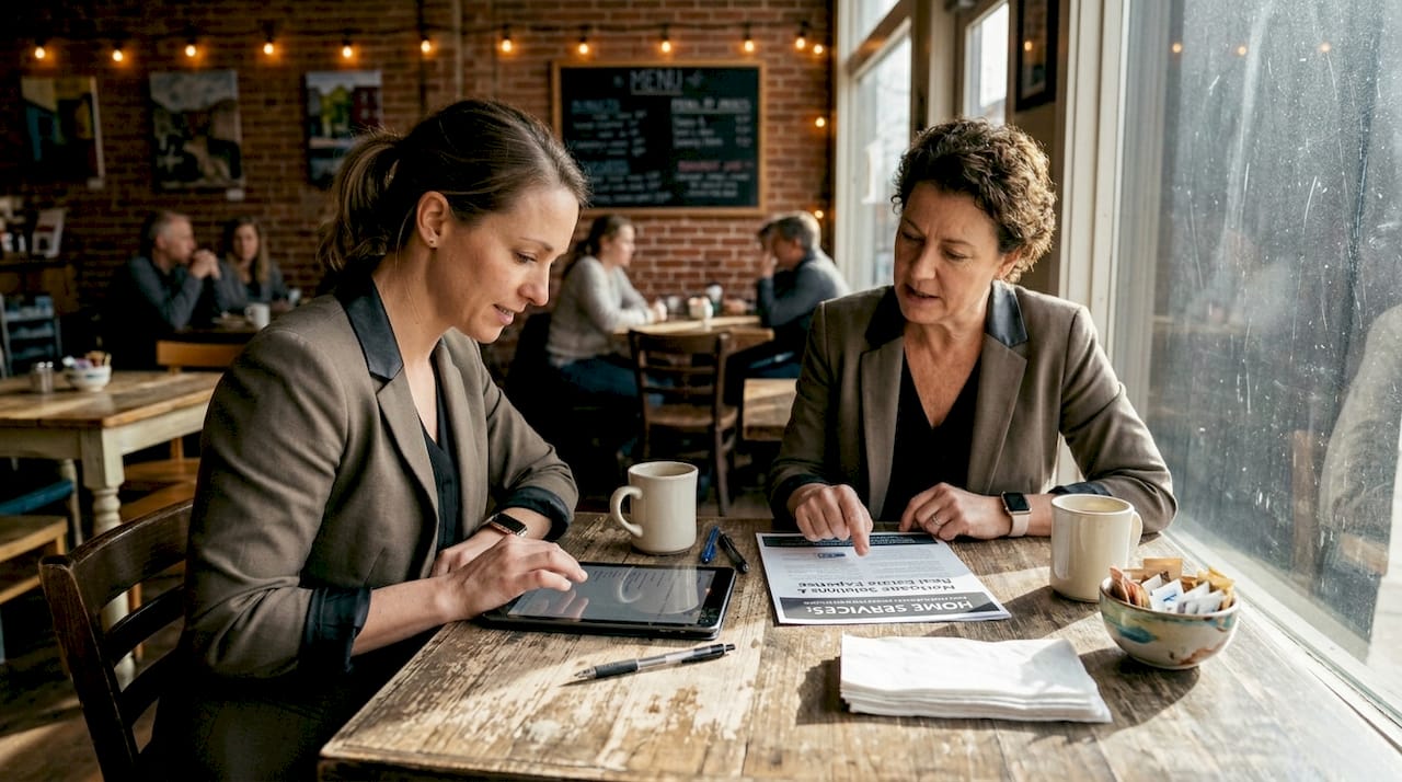 Real estate agent and mortgage broker meet in café