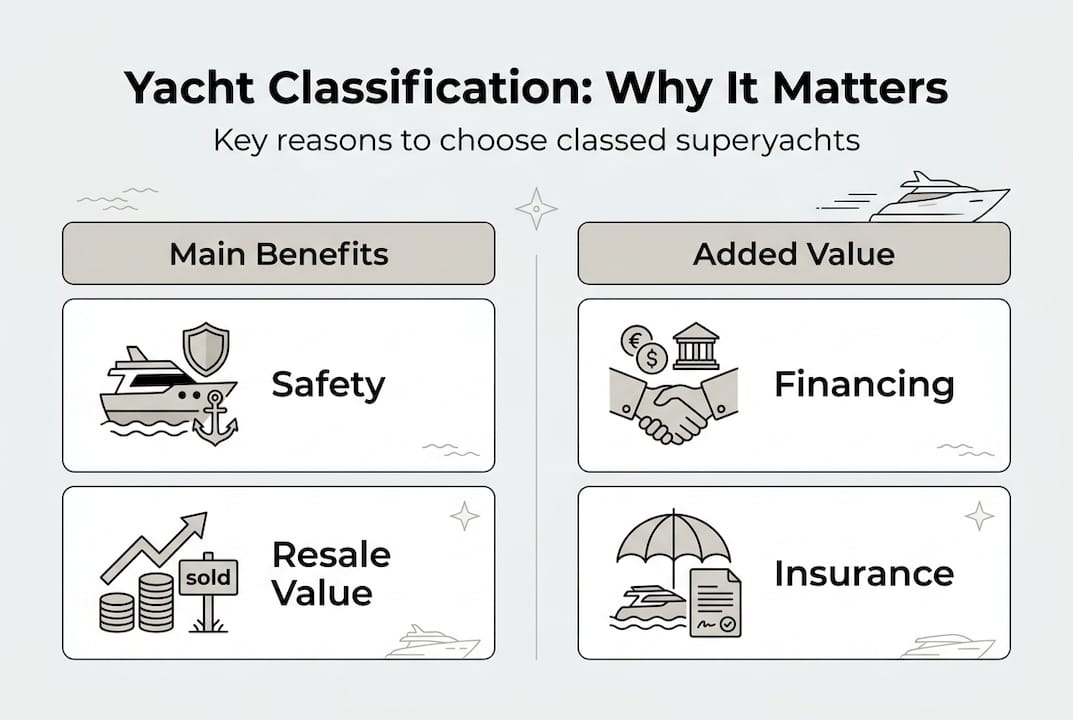 Infographic comparing superyacht classification benefits