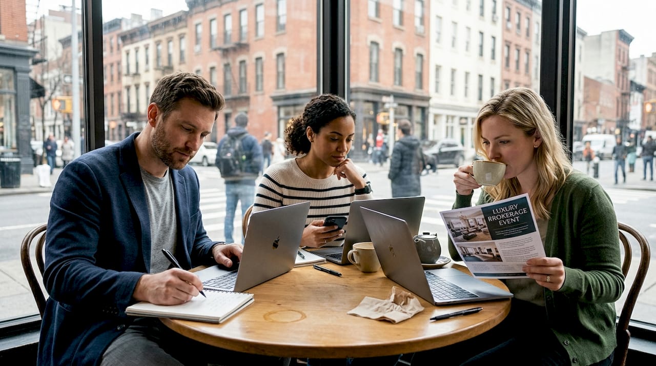 Agents networking at café table
