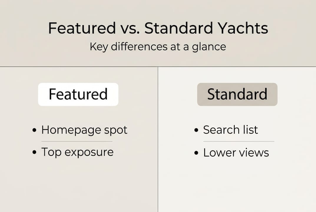 Infographic comparing featured and standard yacht listings