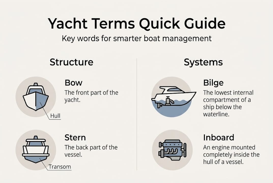 Infographic with yacht terms for owners
