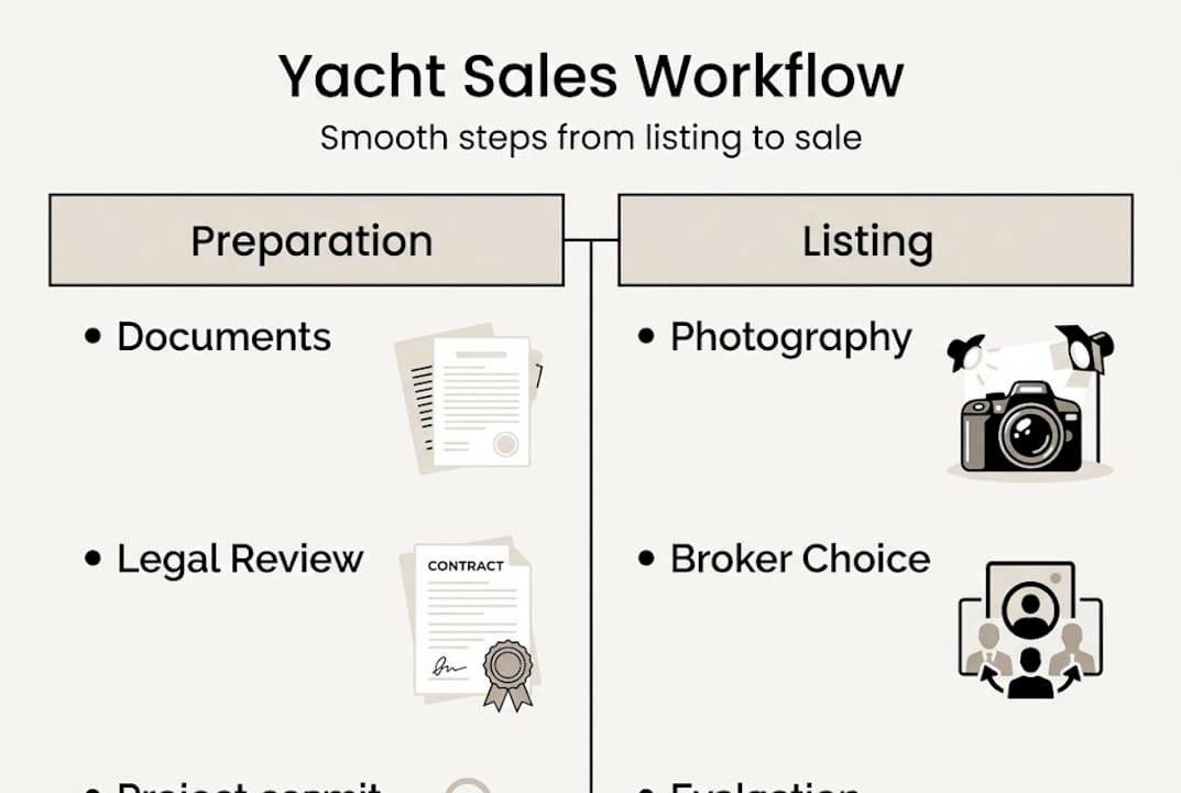 Infographic showing steps in yacht sales workflow