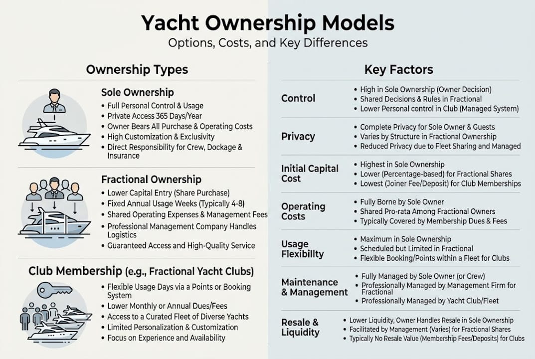 Infographic showing yacht ownership options and costs