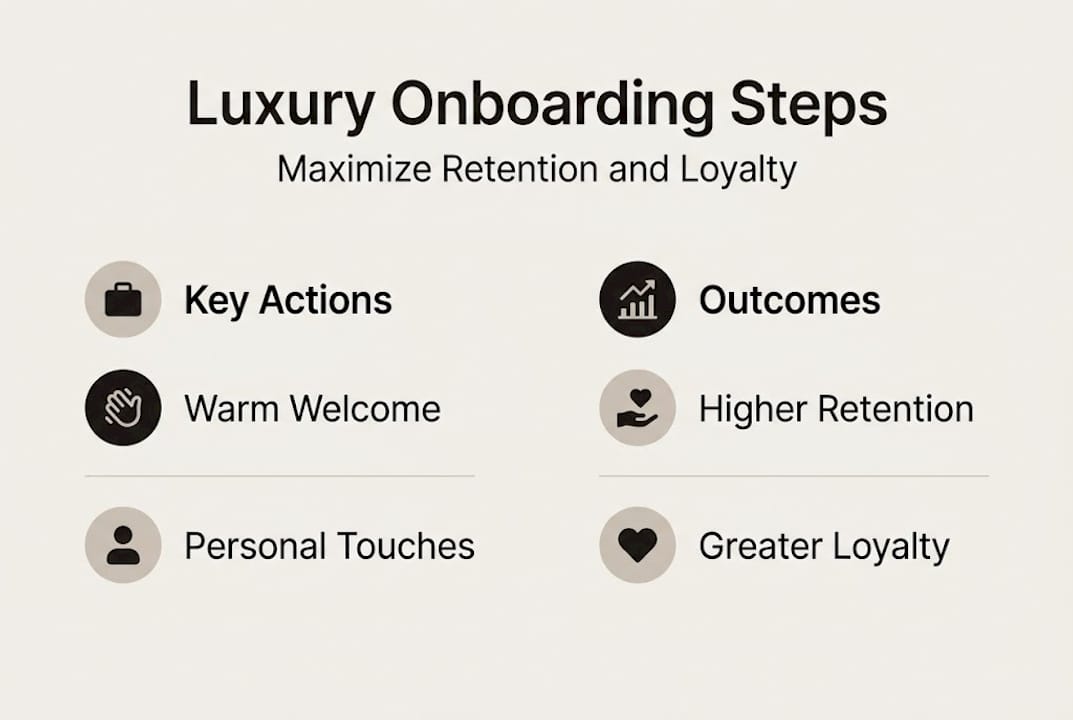 Infographic showing steps and outcomes for luxury onboarding