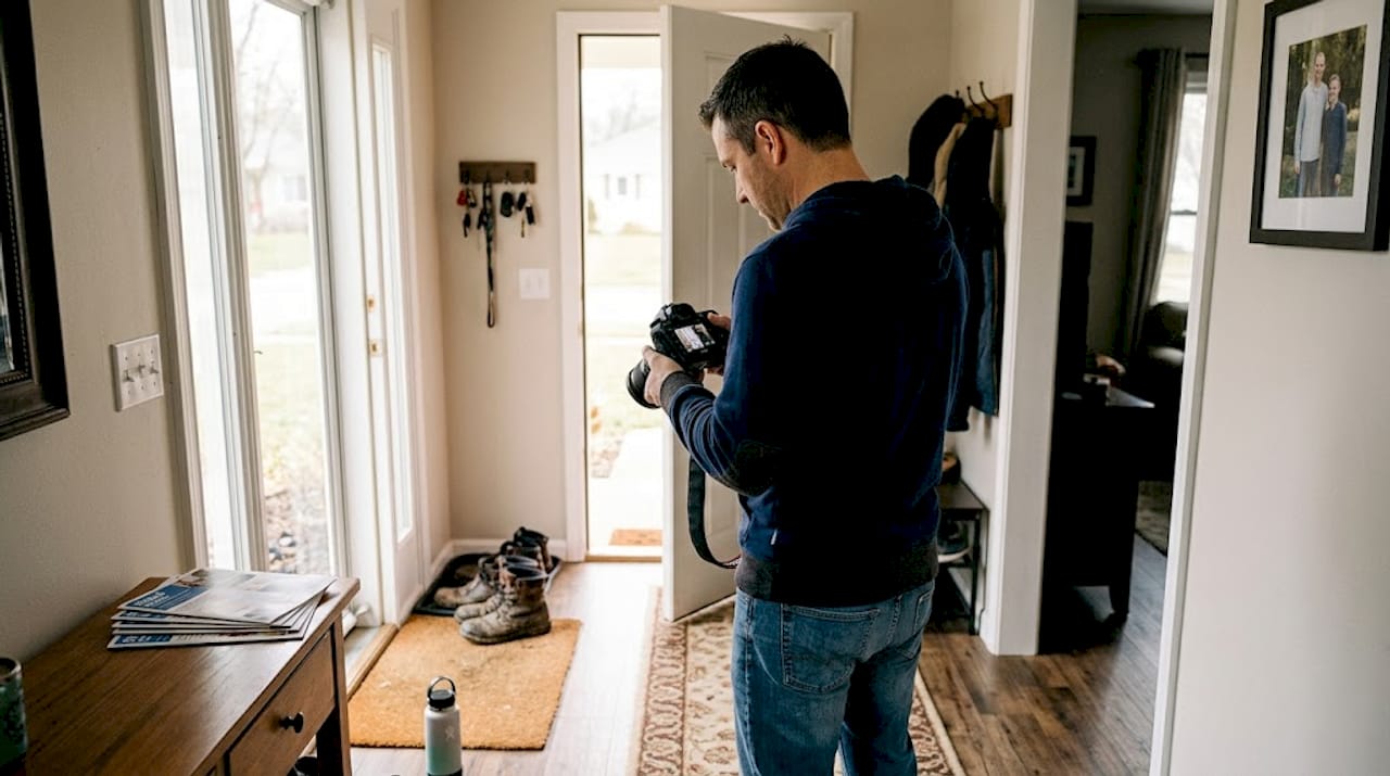 Photographer reviewing hero home photo