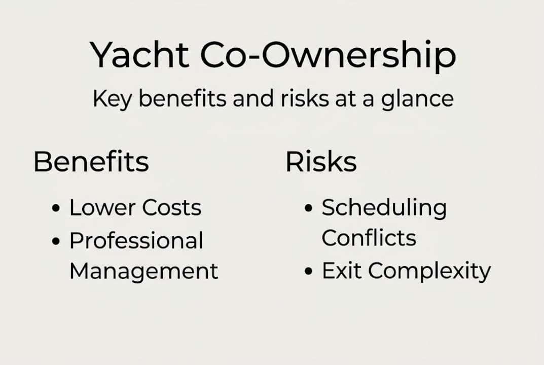 Infographic showing yacht co-ownership benefits and risks