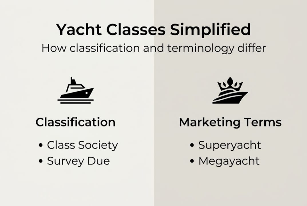 Infographic comparing yacht class and marketing labels