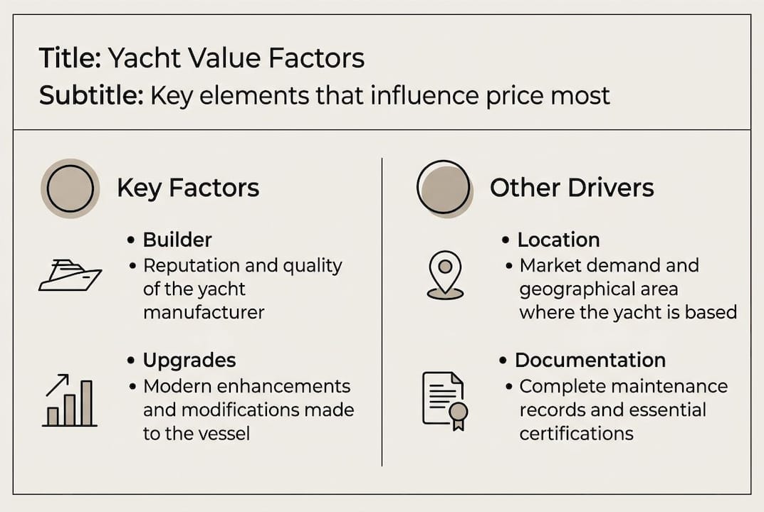 Infographic with yacht value key factors overview