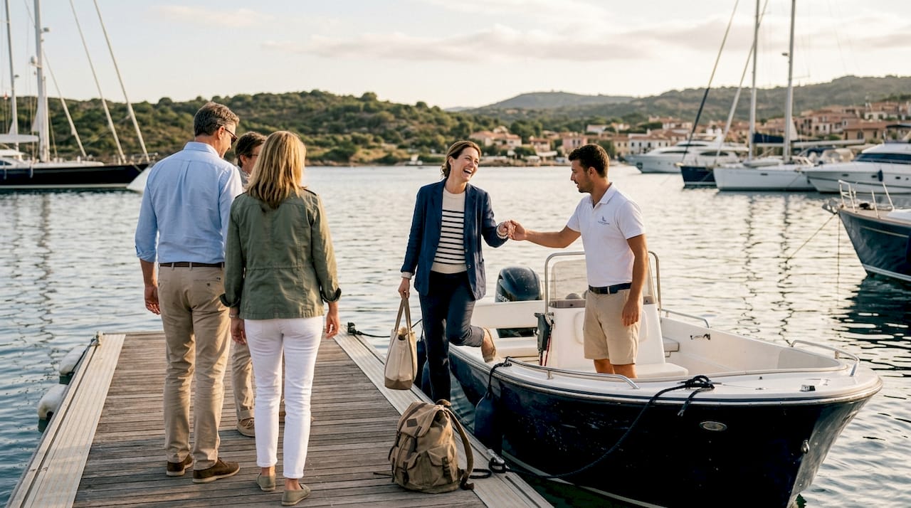 Guests boarding a tender yacht