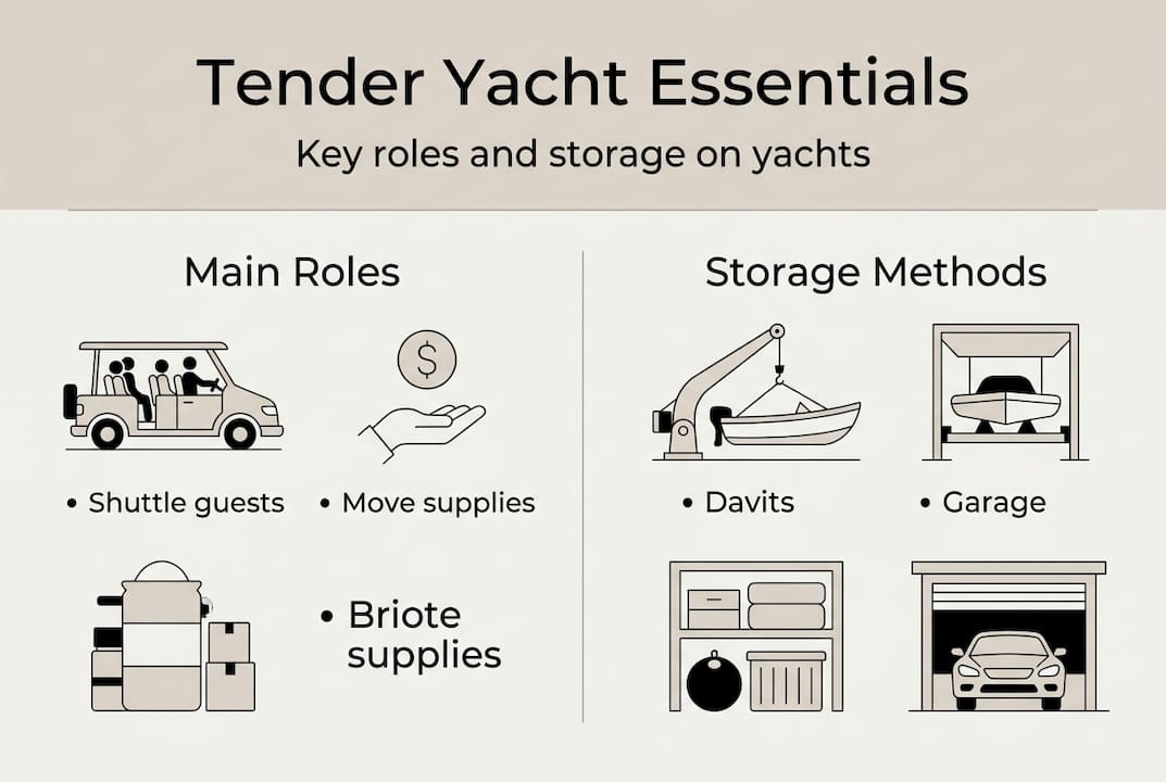Infographic showing tender yacht roles and storage