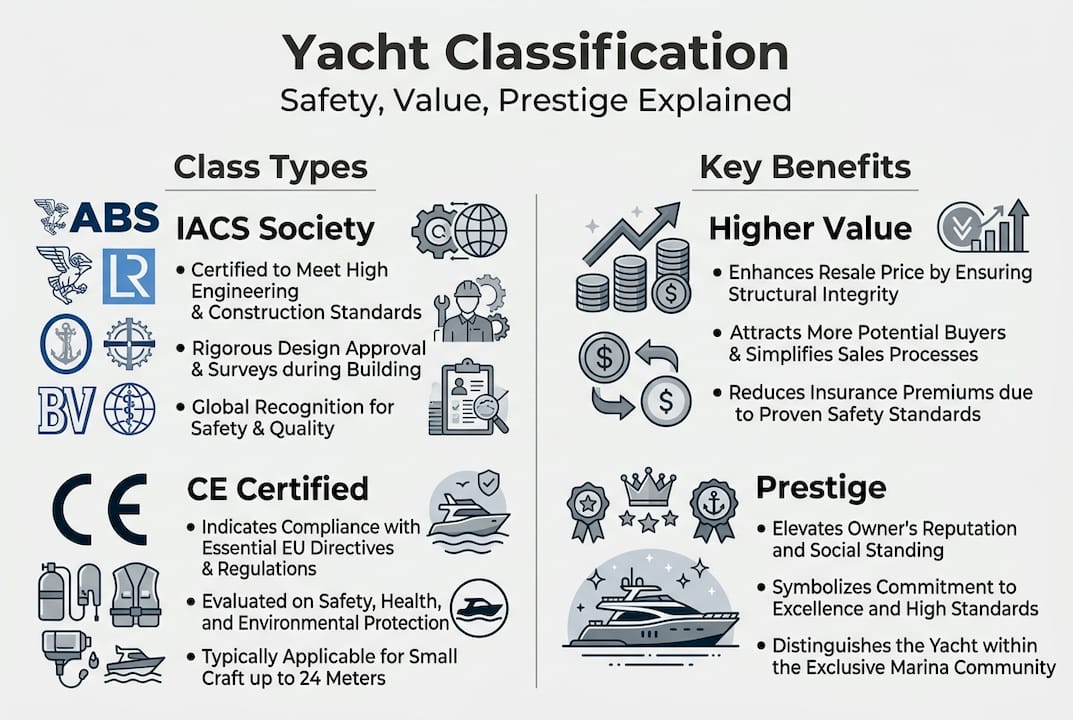 Infographic showing yacht classification types and benefits