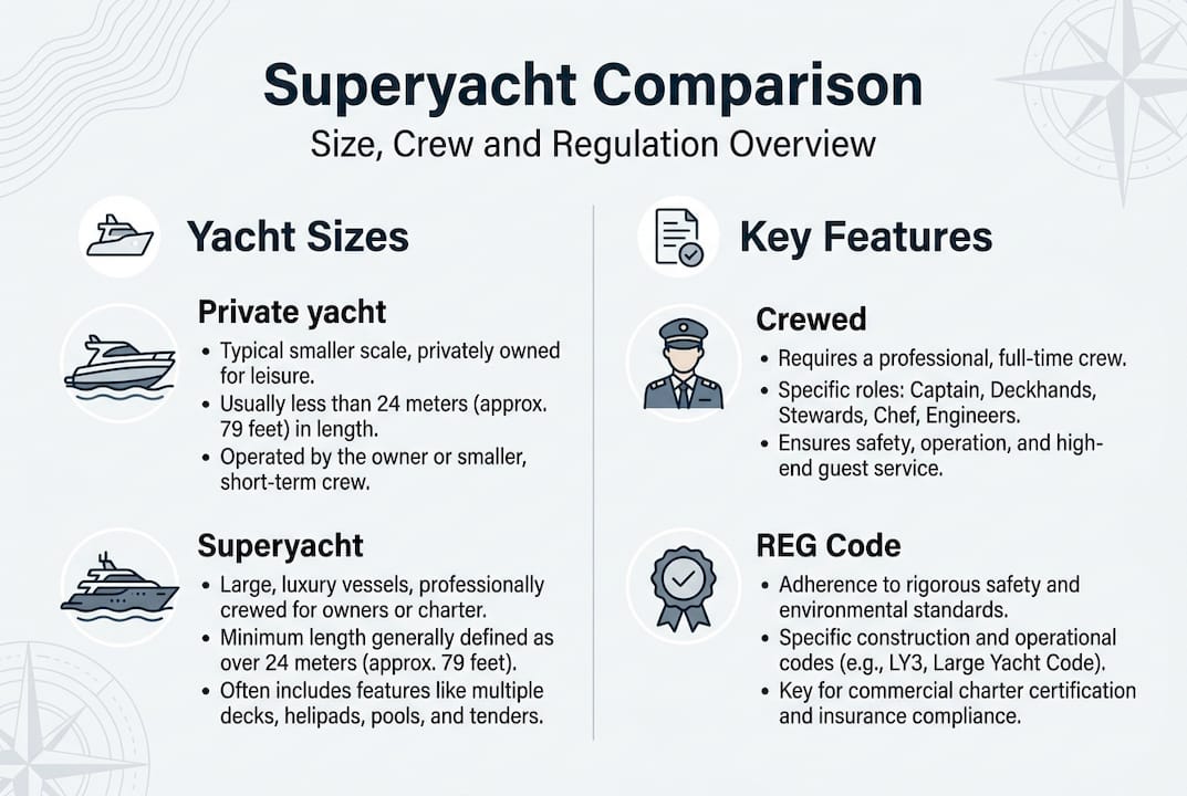 Infographic showing superyacht size and features