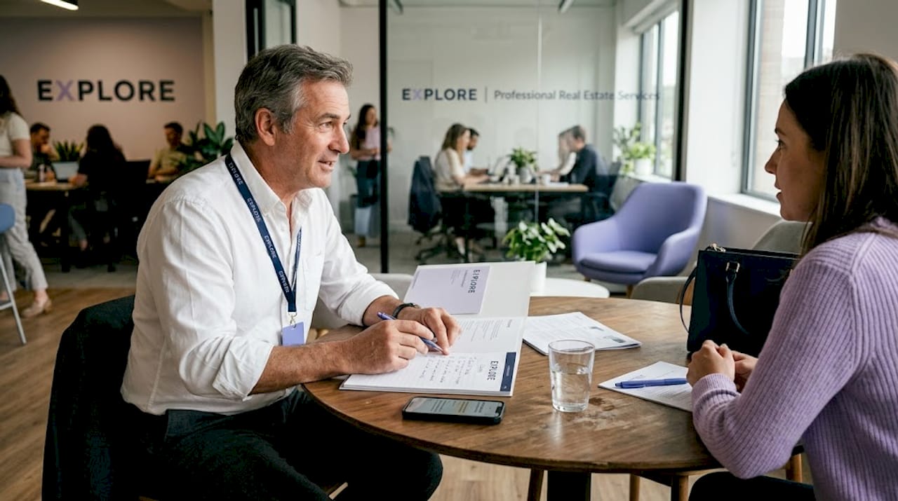 Broker explaining onboarding at client meeting