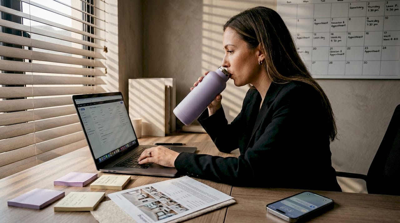 Agent entering notes into laptop system