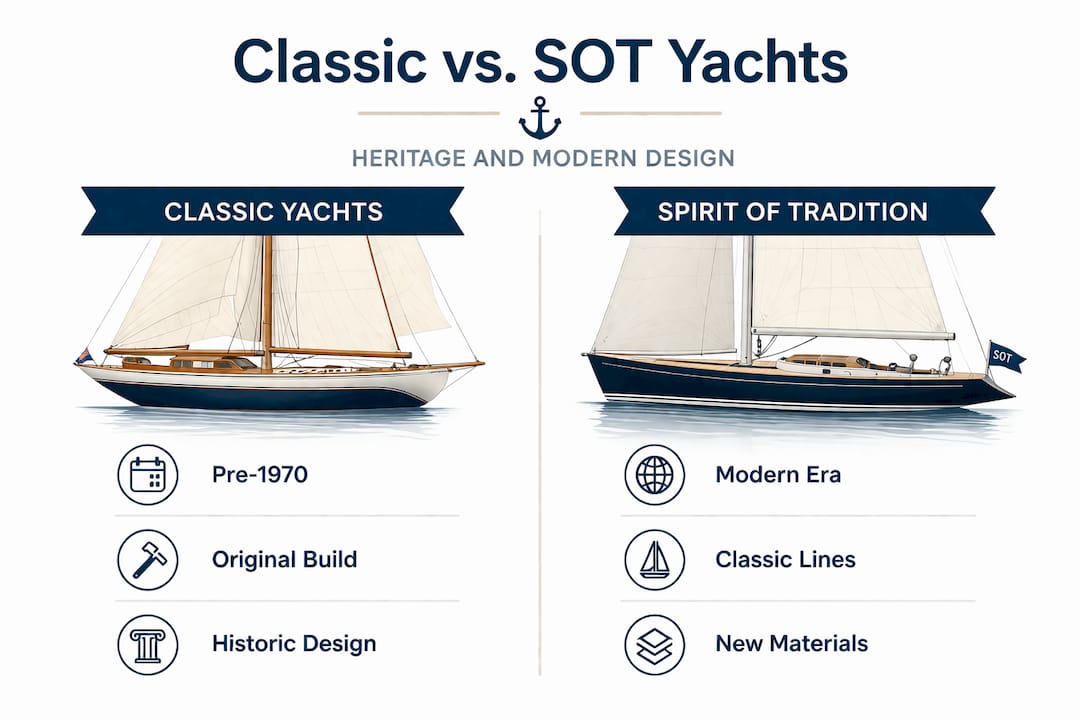 Infographic comparing classic and Spirit of Tradition yachts