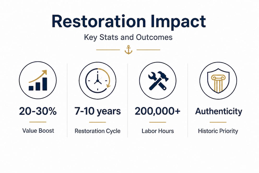 Infographic showing yacht restoration stats and outcomes