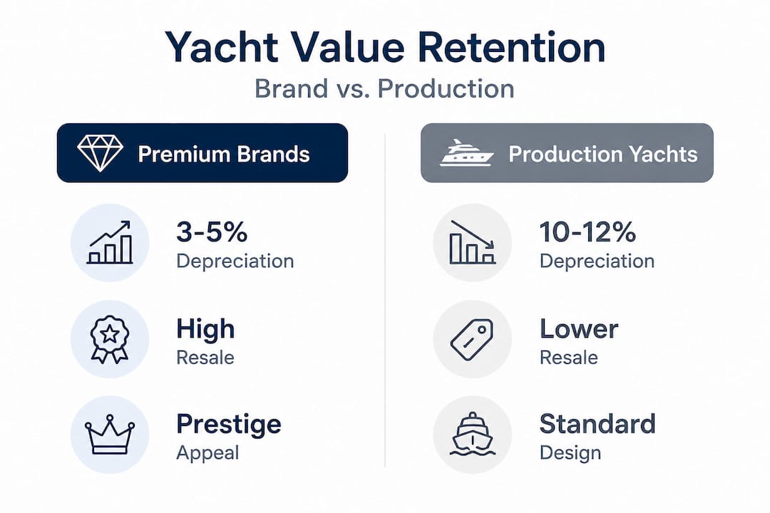 Infographic comparing premium brands and production yacht value retention