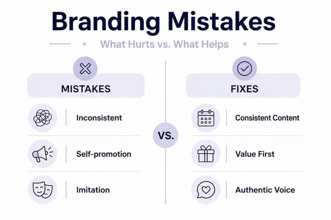 Infographic comparing branding mistakes and fixes