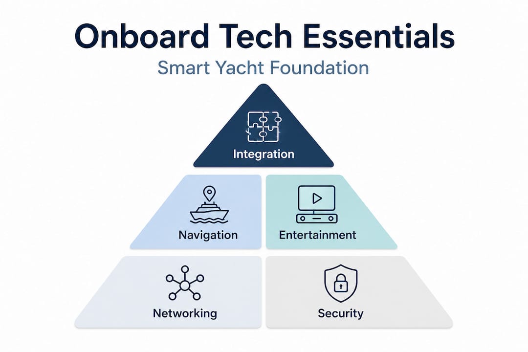Hierarchy infographic showing core smart yacht tech domains