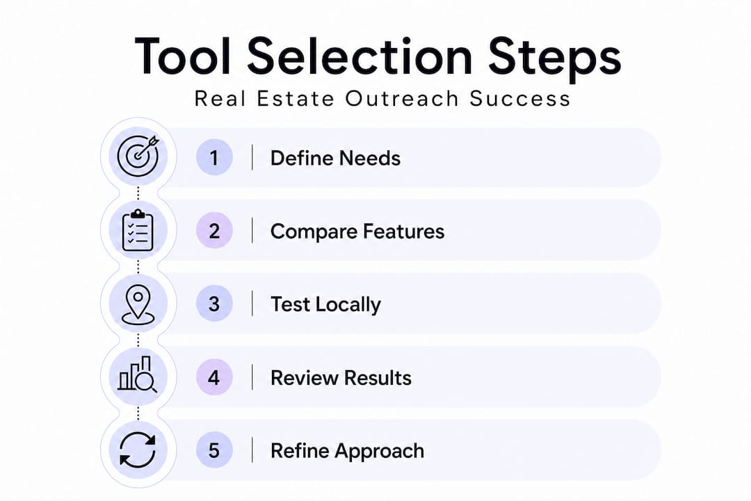 Infographic showing steps for choosing real estate outreach tools