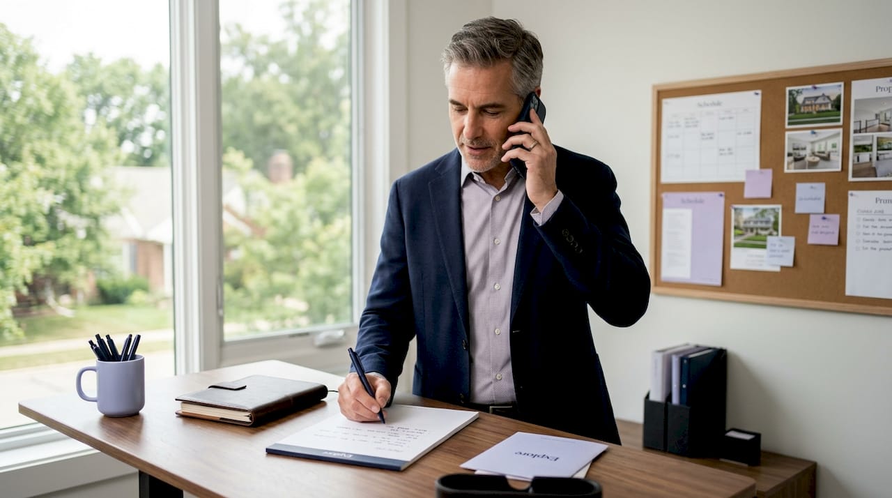 Agent multitasking handling buyer follow-up at home