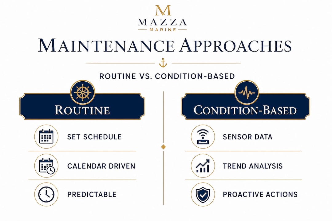 Infographic comparing routine and condition-based yacht maintenance