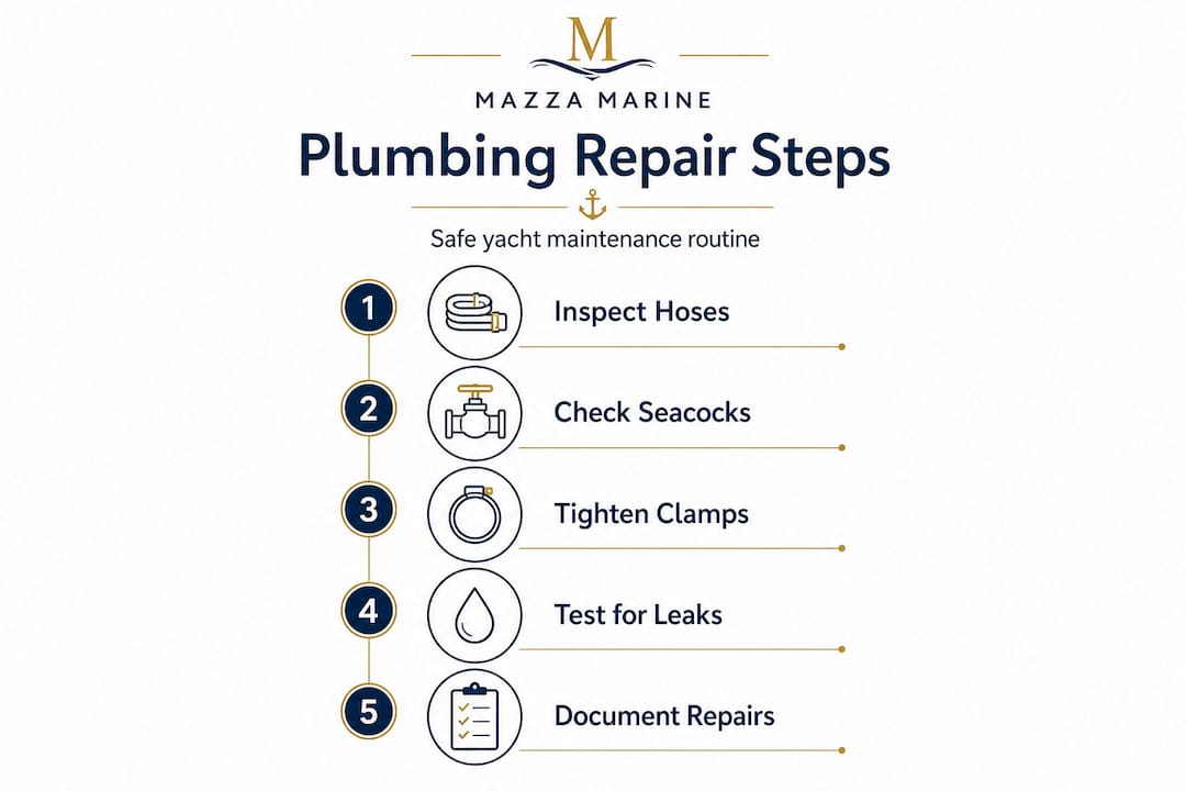 Infographic detailing yacht plumbing repair steps